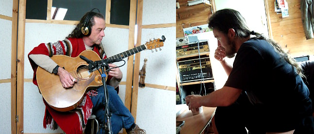 Enregistrement des guitares électriques d'Alex Mirey, guitare acoustique et chant de Pascal Avril au Tyanpark Studio d'enregistrement