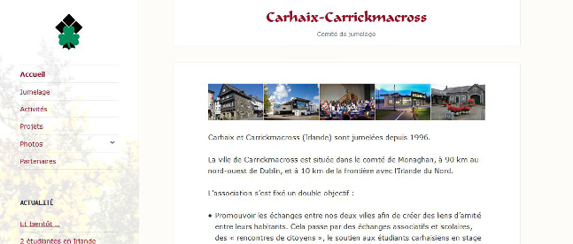Réalisation du site Web du comité de jumelage Carhaix-Carrickmacross par Tyanpark Web